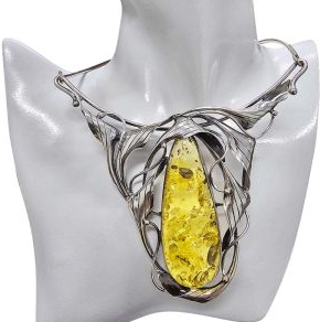 Handmade Art Nouveau Citrine Amber Oxidized Silver Necklace
