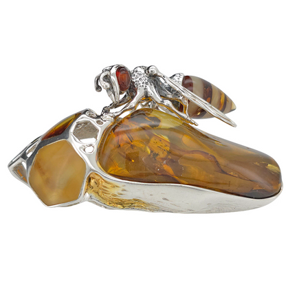 The Queen Bee & Honeycomb Baltic Amber & .925 Sterling Silver Masterpiece