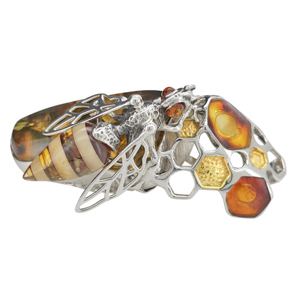 The Queen Bee & Honeycomb Baltic Amber & .925 Sterling Silver Masterpiece