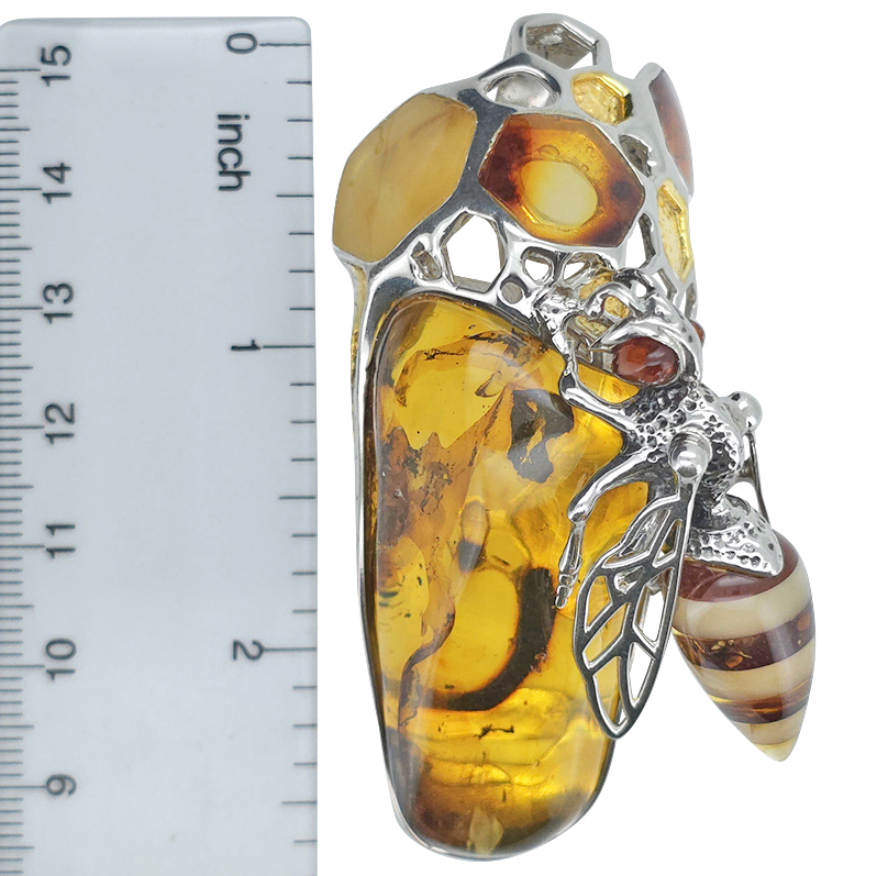 The Queen Bee & Honeycomb Baltic Amber & .925 Sterling Silver Masterpiece