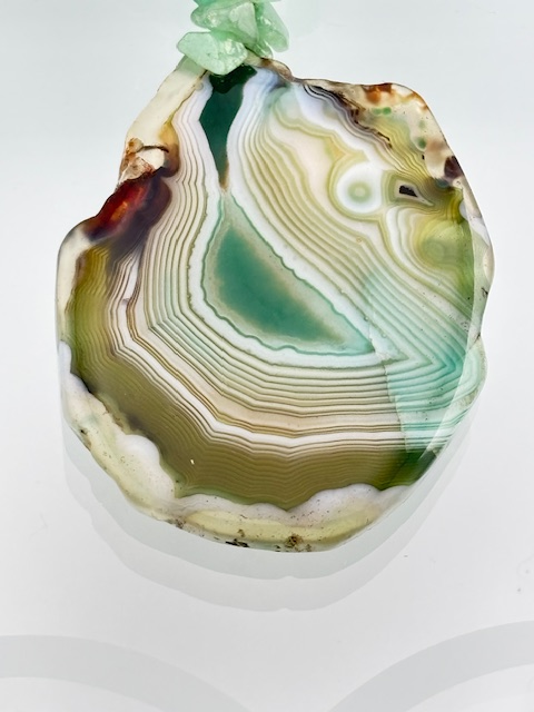 Natural Green Agate Slice Necklace with Toggle Clasp