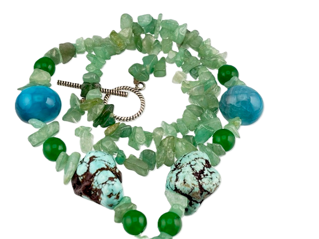 Natural Green Agate Slice Necklace with Toggle Clasp