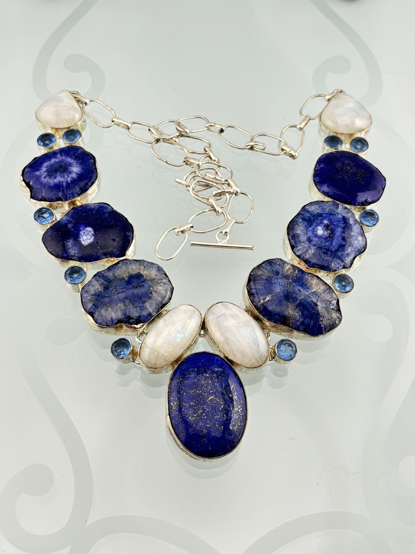 Blue Solar Quartz - Moonstone - Lapis Lazuli - Blue Topaz Necklace