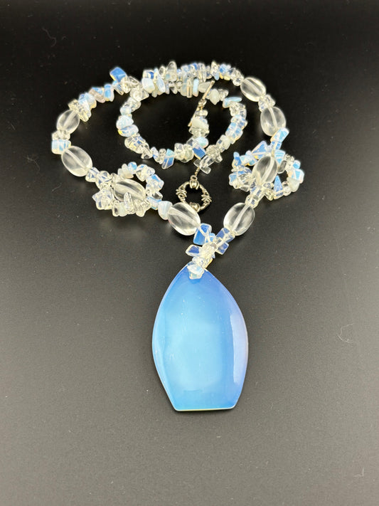 Natural Selenite Slice Necklace with Toggle Clasp