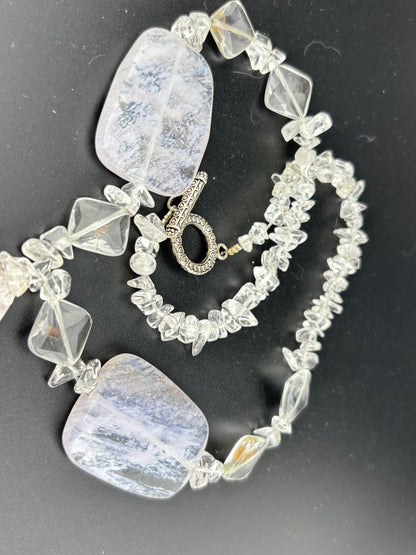 Natural Agate Slice Necklace with Toggle Clasp