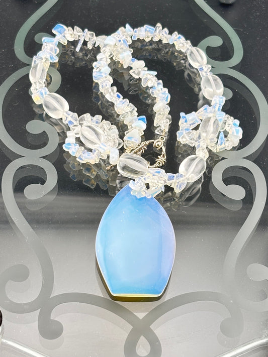 Natural Selenite Slice Necklace with Toggle Clasp