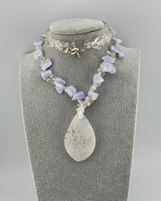 Natural Crystal Slice Necklace with Toggle Clasp