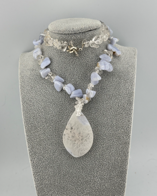 Natural Crystal Slice Necklace with Toggle Clasp