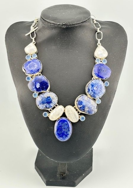 Blue Solar Quartz - Moonstone - Lapis Lazuli - Blue Topaz Necklace