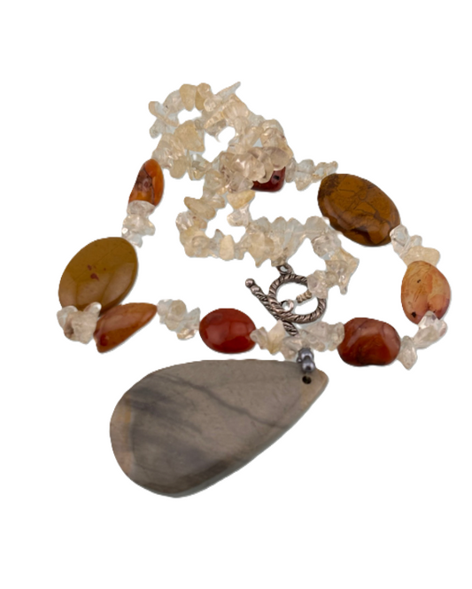 Natural Agate Slice Necklace with Toggle Clasp