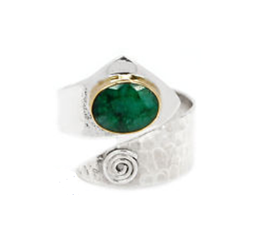 Two Tone Emerald 925 Sterling Silver Ring Size 9