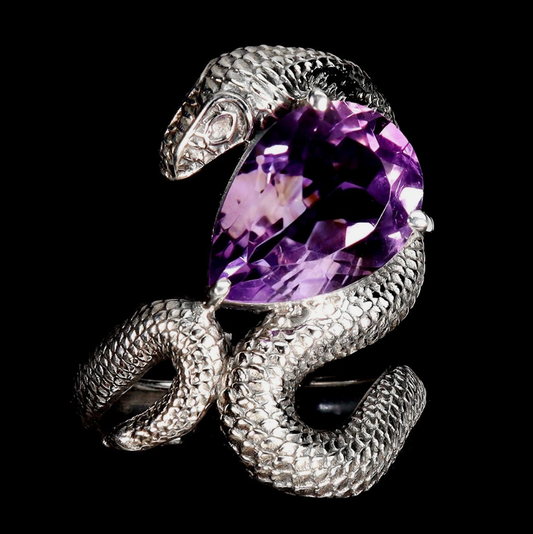 Pear Amethyst 14x10mm Cobra Sterling Silver Ring