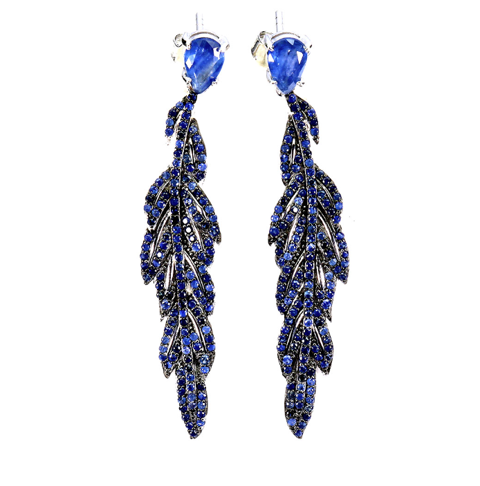 925 Sterling Silver Earrings Pear Blue Sapphire 6x4mm