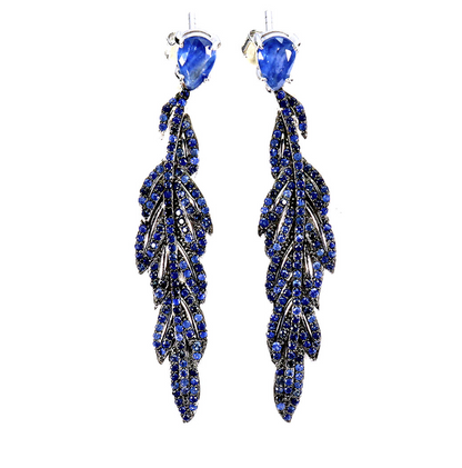 925 Sterling Silver Earrings Pear Blue Sapphire 6x4mm