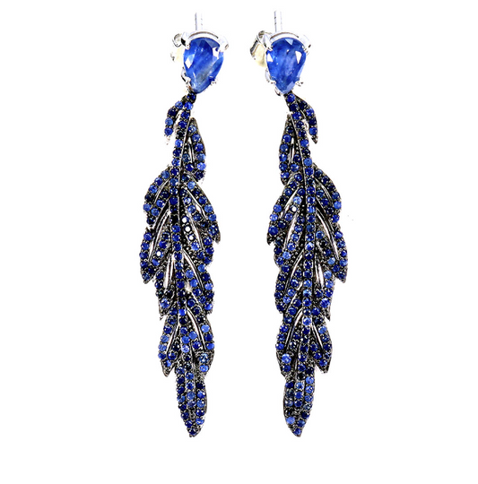 925 Sterling Silver Earrings Pear Blue Sapphire 6x4mm