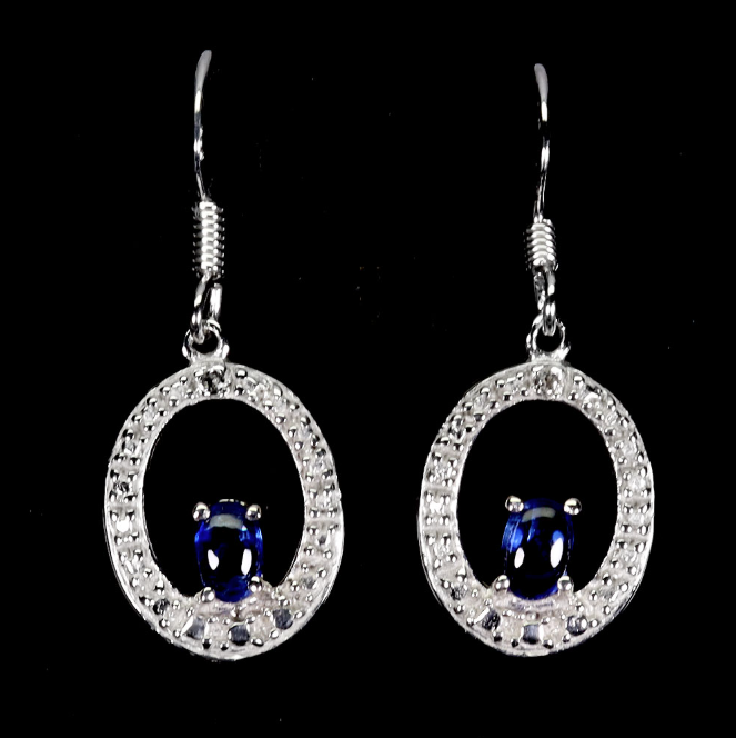 925 Sterling Silver Earrings Oval Kyanite 5x3mm White Topaz Gemstone Earrings