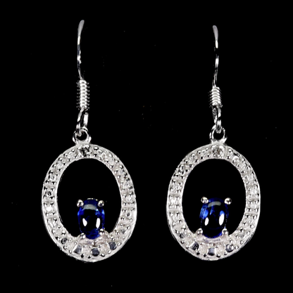 925 Sterling Silver Earrings Oval Kyanite 5x3mm White Topaz Gemstone Earrings