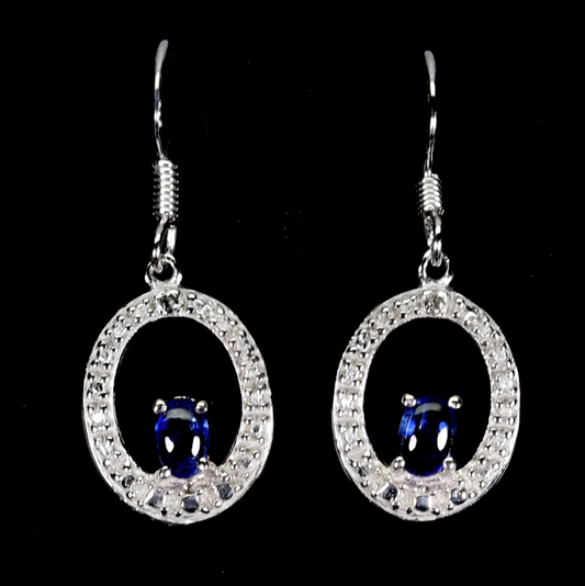 925 Sterling Silver Earrings Oval Kyanite 5x3mm White Topaz Gemstone Earrings