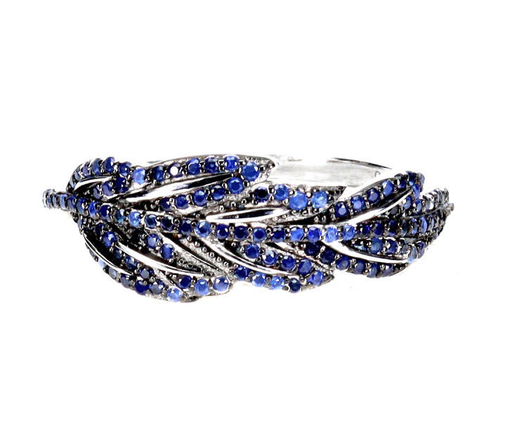 Blue Sapphire Round Diamond Cut 925 Sterling Silver Ring