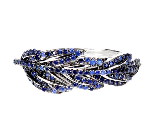 Blue Sapphire Round Diamond Cut 925 Sterling Silver Ring
