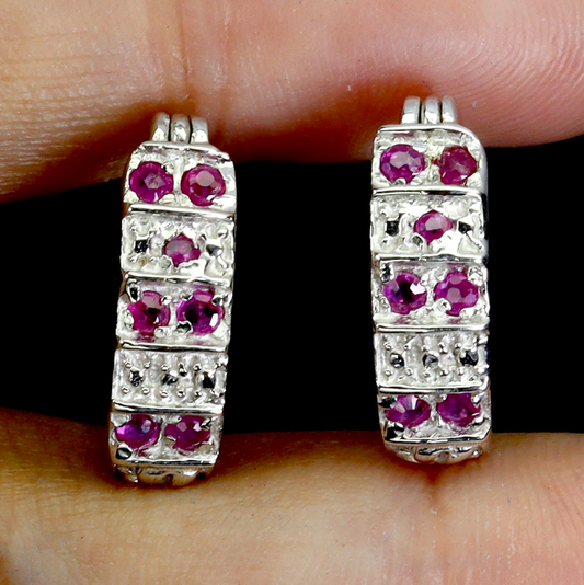 Round Ruby 1.5mm 925 Sterling Silver Earrings