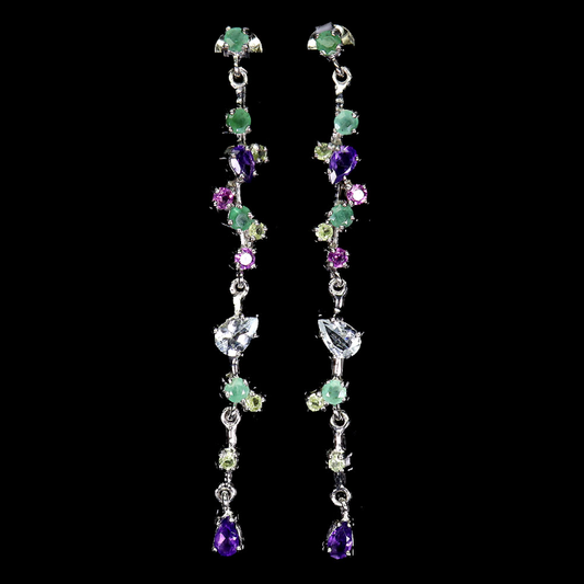 Pear Aquamarine 6x4mm Amethyst Emerald 925 Sterling Silver Earrings