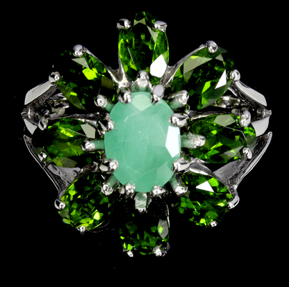 Oval Emerald 8x6mm Chrome Diopside 925 Sterling Silver Ring