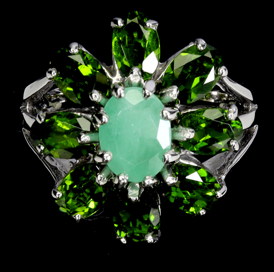 Oval Emerald 8x6mm Chrome Diopside 925 Sterling Silver Ring