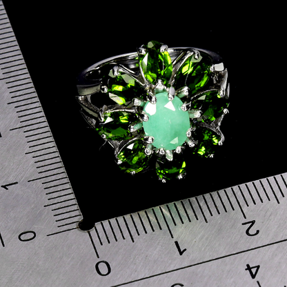 Oval Emerald 8x6mm Chrome Diopside 925 Sterling Silver Ring