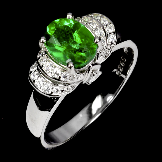 Oval Green Topaz 8x6mm 925 Sterling Silver Ring