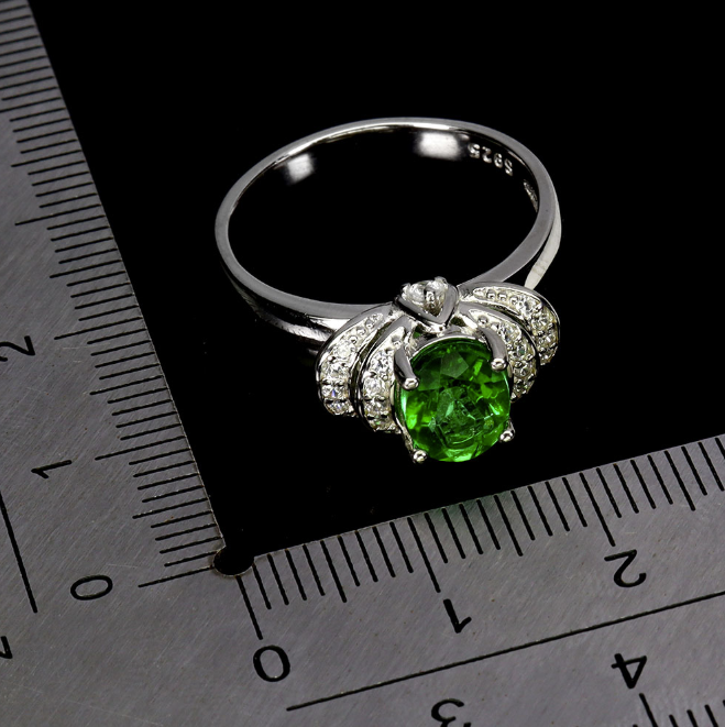 Oval Green Topaz 8x6mm 925 Sterling Silver Ring