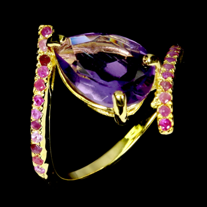 Pear Amethyst 12x8mm Ruby 925 Sterling Silver Ring