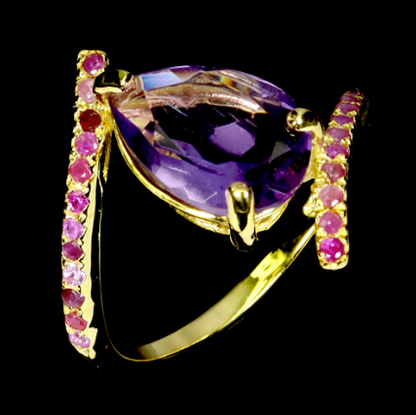 Pear Amethyst 12x8mm Ruby 925 Sterling Silver Ring