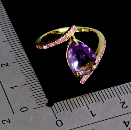 Pear Amethyst 12x8mm Ruby 925 Sterling Silver Ring