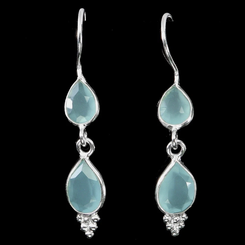 Pear Chalcedony 9x6mm 925 Sterling Silver Earrings