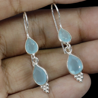 Pear Chalcedony 9x6mm 925 Sterling Silver Earrings