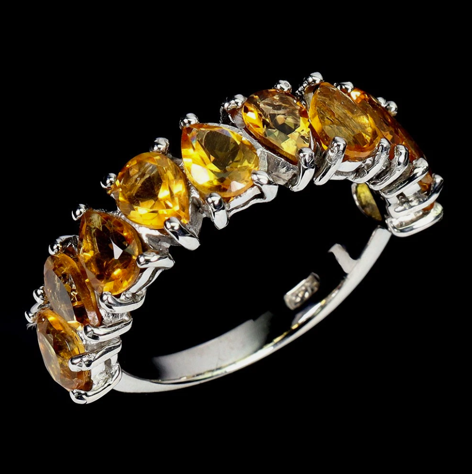 Pear Citrine 5x4mm 925 Sterling Silver Ring Size 7