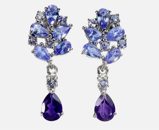 Pear Amethyst 6x4mm Tanzanite 925 Sterling Silver Earrings
