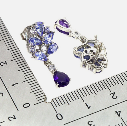 Pear Amethyst 6x4mm Tanzanite 925 Sterling Silver Earrings