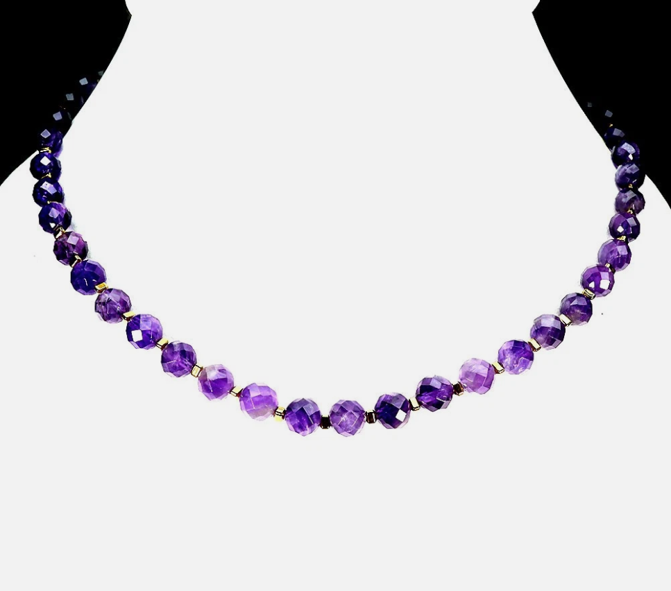 925 Sterling Silver Necklace Round Amethyst 7mm Natural Gemstone Jewelry 18in