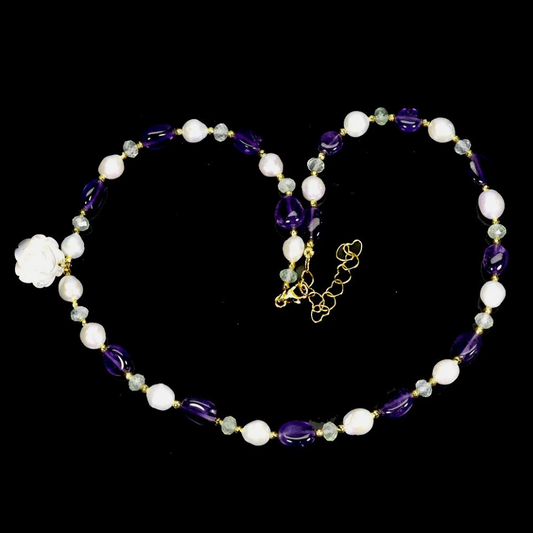 925 Sterling Silver Necklace Fancy Amethyst 11x8mm Peridot Pearl Gemstone 18.5in