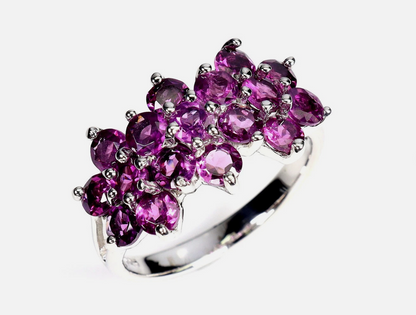 Round Rhodolite Garnet 3.5mm Ring Size 8 925 Sterling Silver