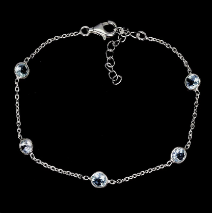 925 Sterling Silver Bracelet Round Sky Blue Topaz 5mm Natural Gemstone 8.5"