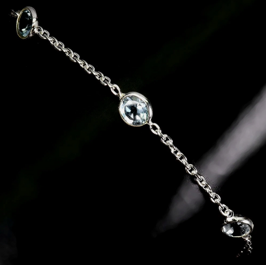 925 Sterling Silver Bracelet Round Sky Blue Topaz 5mm Natural Gemstone 8.5"