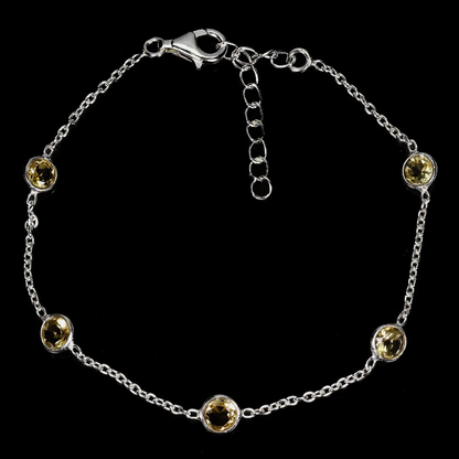 925 Sterling Silver Bracelet Round Citrine 5mm Natural Gemstone