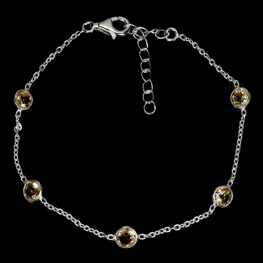 925 Sterling Silver Bracelet Round Citrine 5mm Natural Gemstone