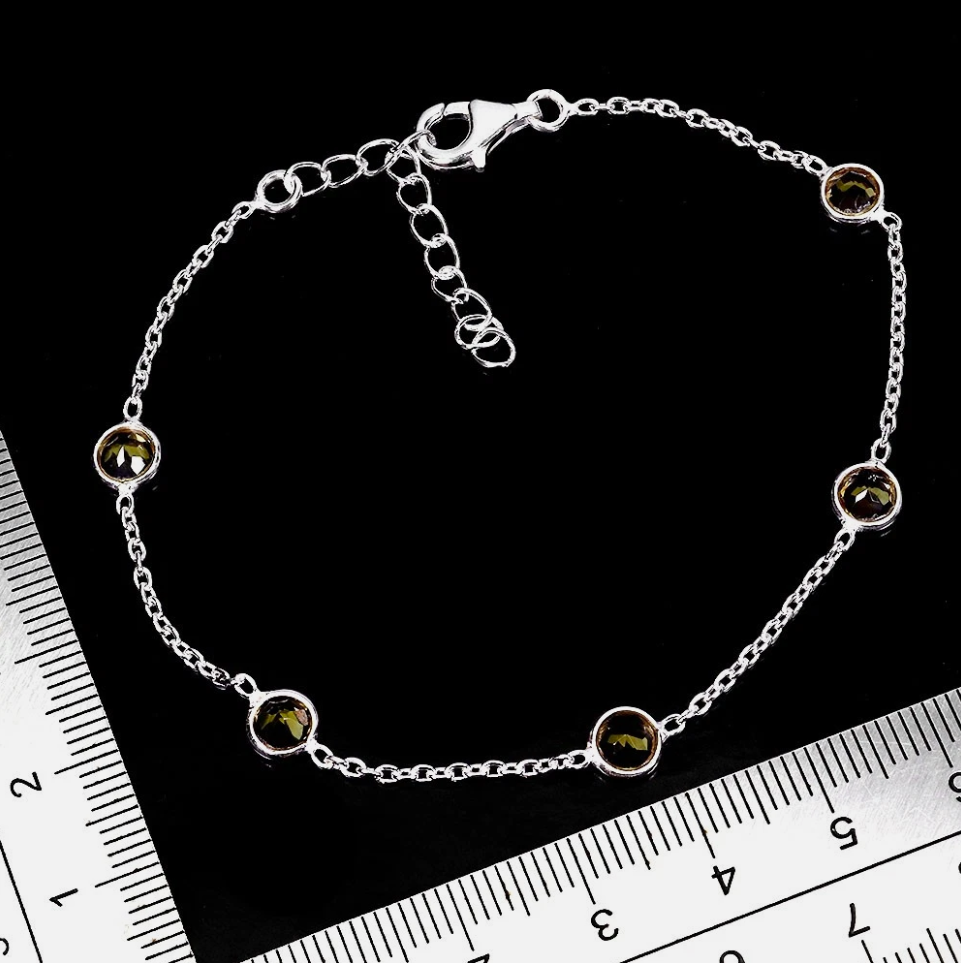 925 Sterling Silver Bracelet Round Citrine 5mm Natural Gemstone