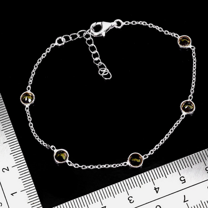 925 Sterling Silver Bracelet Round Citrine 5mm Natural Gemstone