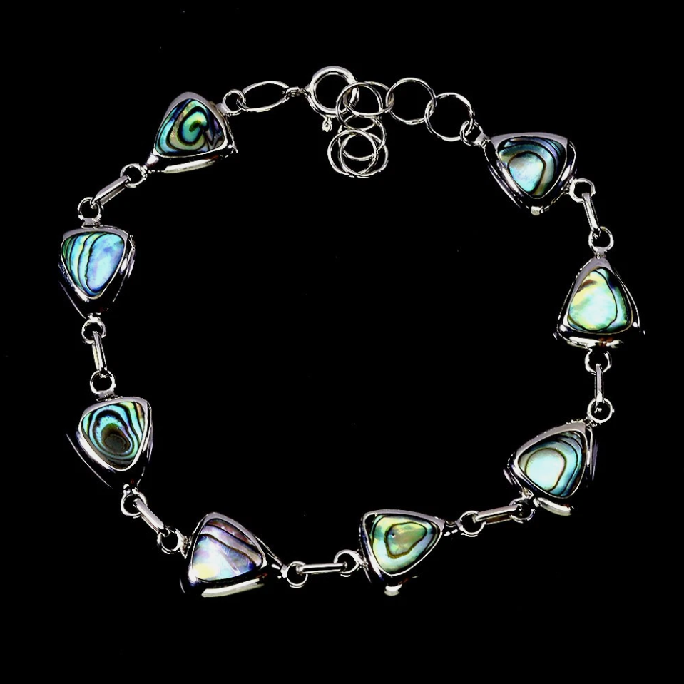Gold Plated 925 Sterling Silver Bracelet Trilliant Mother Of Pearl 8x7mm 7"