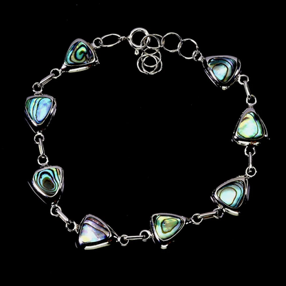 Gold Plated 925 Sterling Silver Bracelet Trilliant Mother Of Pearl 8x7mm 7"